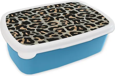 Produktbild von KitchenYeah® Lunchbox Brotzeit Brotdose 17x11 cm Pantherdruck - Schwarz - Braun - Luxus Kinder Brotzeitdose - Lunch - Kunststoff  - Brotbüchse - Sandwichbox - Lunchbox für Kinder