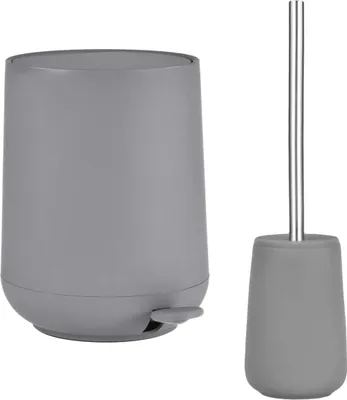 Produktbild von ZONE Denmark Nova Bad Set Pedaleimer 5L Kosmetikeimer mit Absenkautomatik grau (grey) mit Toilettenbürste