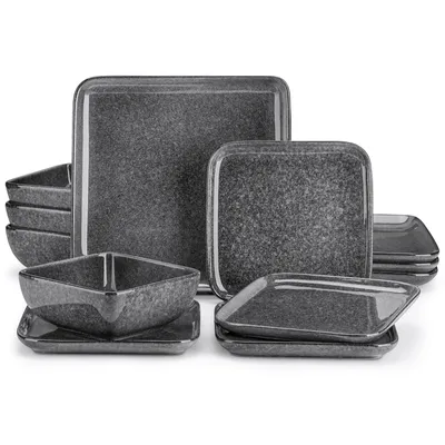 Image de Vancasso Service de table, 12 pièces service combiné en faïence, set de vaisselle avec 4 assiettes de table, 4 assiettes à dessert et 4 bols à céréales