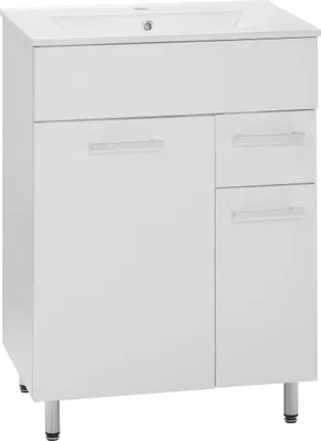 Zdjęcie produktu dla Zestaw Łazienkowy Lupo 60 cm, Szafka z Umywalką, Biały Połysk, AM-LUU-601-27, Prosty Montaż