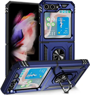 Produktbild von Conie Outdoor Schutzhülle für Samsung Galaxy Z Flip 6 Tasche Silikon Hard Case Cover Hülle mit Halter Ständer in Blau