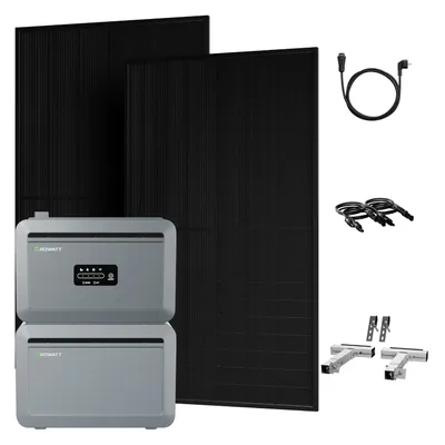 Produktbild von Powerness Balkonkraftwerk mit Speicher, Growatt NEXA 2000 Speicher und NEXA2000E Erweiterungsakku, 2x 500W Module, 2x Balkon-Halterung(Silber) 0% VAT