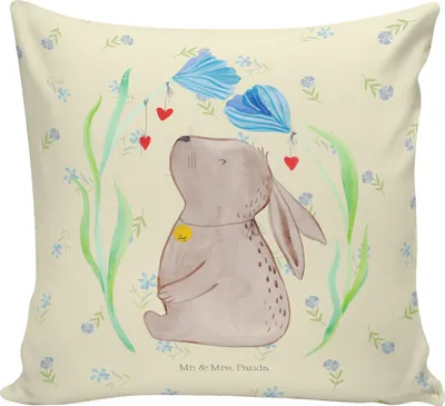 Produktbild von Mr. & Mrs. Panda Kissen 40x40 Hase Blume - Blumig - Geschenk, Osternest, Dekokissen Sofa, Deko, Geburtstag, Kaninchen, Kindergeburtstag, Geburt, kuschelkissen