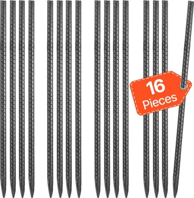 Zdjęcie produktu dla Kotwy do podłoża – kotwy do ziemi/szpice do namiotów, zestaw 16 sztuk – długość 40,6 cm – średnica 11,5 mm – typ I – stal ocynkowana – do namiotów i trampolin