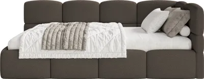 Produktbild von Selsey Cloudy – Jugendbett 90x200 cm, rechtsseitig mit Bouclé-Bezug, Braun
