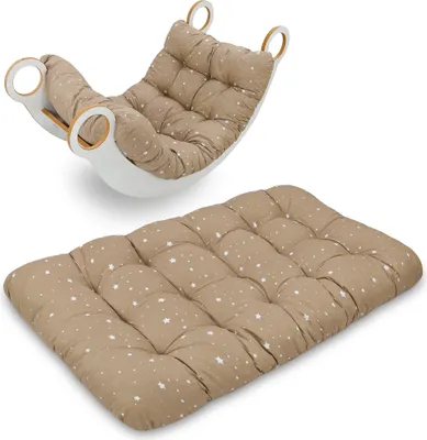 Produktbild von Kissen für Kletterbogen 60x120 cm - Kinder Bodenkissen ideal für Montessori Kletter Bogen Spielbogen und Wippe Matte für Kinderzimmer weiche Baby Krabbeldecke Beige mit Weiß Sternen