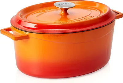 Produktbild von LAVA Kochtopf Bräter mit Deckel aus emailliertem Gusseisen Orange mit 7,0 Liter