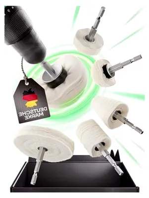 Produktbild von Polieraufsatz für Akkuschrauber - 6-teiliges Set mit Edelstahlbürste zur Entfernung von Fusseln - Polierscheiben für Bohrmaschine mit Mikrofasertuch für optimalen Glanz