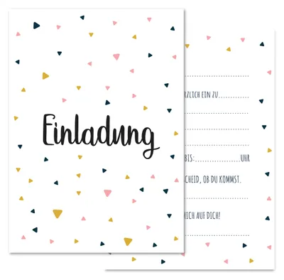 Produktbild von Friendly Fox 12 Einladung Dreiecke, Einladungskarten zum Geburtstag Kinder Teenager, DIN A6 Einladung mit Umschlag, beige
