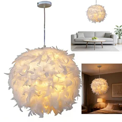 Image de Suspension en plumes Suspension moderne Ø 30 cm Lampe suspendue en plumes Abat-jour sphérique E27 Plafonnier Lustre pour chambre à coucher ou salon