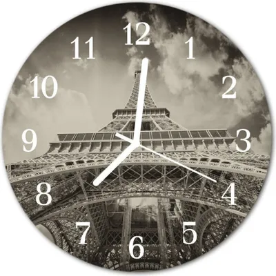 Produktbild von Glasuhr Wanduhr Küchenuhr Echt-Glas 30fi cm Eiffelturm grau