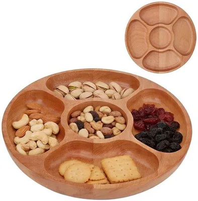 Image de Plateau à collation rond en bois (30 cm) pour fruits