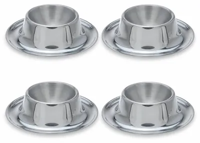 Productafbeelding van 4 eierhouders van roestvrij staal, mat zilver, vaatwasmachinebestendig, elegant en duurzaam, stapelbaar, een must-have voor elk huishouden