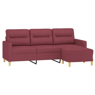 Image de vidaXL Canapé 3 places avec pouf vin rouge 180 cm Tissu