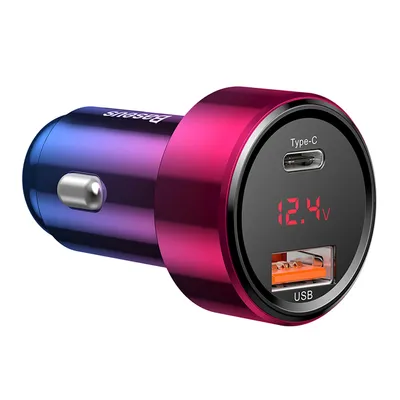 Produktbild von Baseus Magic Autoladegert, USB + USB-C, QC 4.0, PD, 45 W  Rot-Blau
