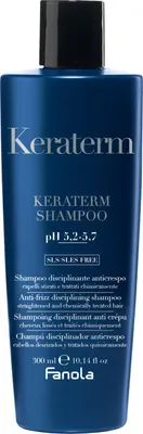 A product shot of a blue shampoo bottle with black cap.