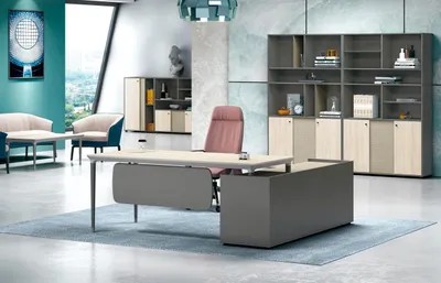 Produktbild von Komplettbüro Arbeitszimmermöbel Arbeitstisch Büroschrank Grau Holz Set