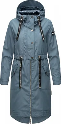Produktbild von Navahoo Damen Mantel Übergangs Jacke Lang Parka Freizeit Casual Kapuze Josinaa Blau Gr. 36 - S