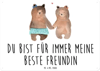 Produktbild von Mr. & Mrs. Panda Schild Bär Freundin DIN A6 - Weiß - Geschenk, Wandbild, Teddy, Türschild, tafel, Deko Blechschild, Wandschild Metall