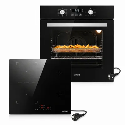 Produktbild von KB ELEMENTS Autarkes Herdset 60 cm, Einbaubackofen mit Air Fry, Steam Clean, 11 Funktionen, A+, Induktionskochfeld mit Flexzone, Schuko-Stecker
