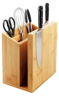 Immagine prodotto di Relaxdays, portamestoli magnetico, a doppia faccia, portaoggetti, bambù, dimensioni: 21,5 x 19 x 13 cm, porta coltelli, colore naturale, Immagine generata dall'IA