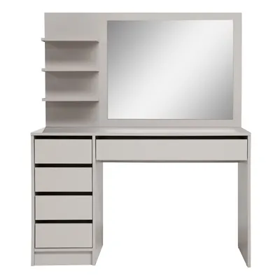 Produktbild von BEAUTYSOFA | Schminktisch MALTA Beige 120 cm mit Spiegel und 5 Schubladen – rechts oder links montierbar, Moderner Frisiertisch, ohne Griffe