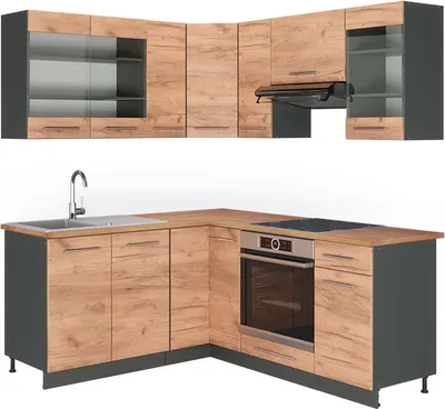 Produktbild von Eckküche Vicco Fame-Line Goldkraft Eiche/Anthrazit 190 x 160 cm, AP Eiche, Model 42445