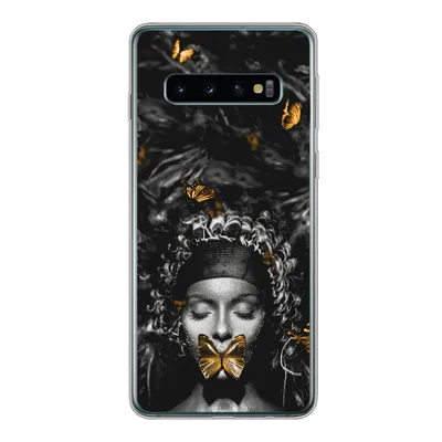 Produktbild von MuchoWow® Handyhülle Schutzhülle Hülle für Samsung Galaxy S10 Frau - Schmetterlinge - Schwarz - Weiß Silikon Softcase Handy Hülle - Handytasche