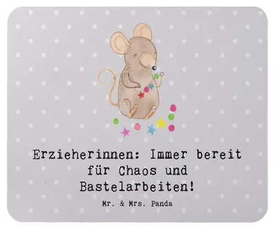 Produktbild von Mr. & Mrs. Panda Mouse Pad Erzieherin Chaos - Grau Pastell - Geschenk, Beruf, für, Berufsgestaltung, Kindheit, Mousepad, Singen, mauspad laptop, pc, Berufspassion, Geduld