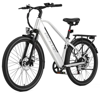Produktbild von Draixcor V2 E-Bike Cityrad 26 Zoll Trapezrahmen, 522Wh Akku, 75 km Reichweite, 250W Heckmotor, Shimano 7-Gang, Federgabel, Farbdisplay, Silber