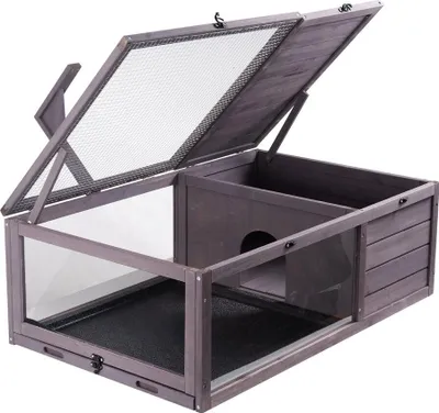 Produktbild von Schildkrötenhabitat Holzschildkrötenhaus für drinnen und draußen, 2 Räume, 38 x 24 x 13 Zoll