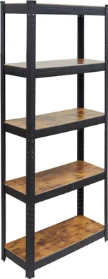 Image de Étagère robuste Relaxdays, 500 kg, L x l x H : 180 x 75 x 30 cm, 5 étagères, aspect bois, étagère de rangement, acier et MDF, noir/marron