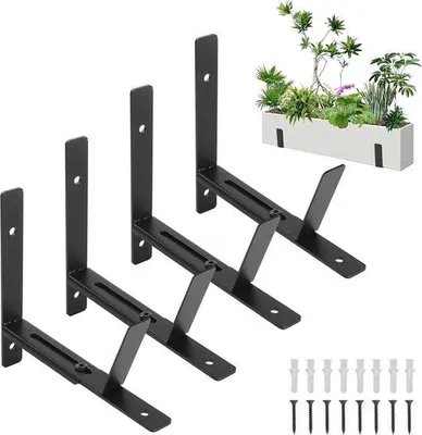Image de Pots de jardin - Pots de jardin pour plantes Pots de fenêtre réglables de 15 à 30 cm Supports pour jardinières d'extérieur Supports muraux Barres de fixation pour rebord de balcon, noir