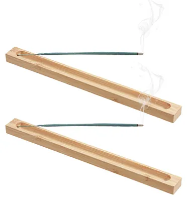2 Bambus-Räucherstäbchenhalter mit Auffangschale, 23 cm