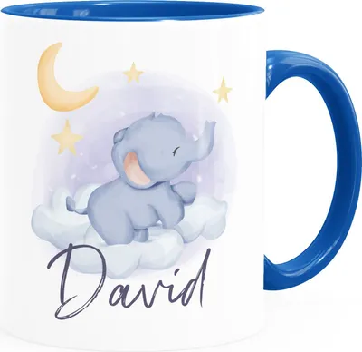Produktbild von Kinder-Tasse Elefant personalisierte Namenstasse aus Keramik Tiermotiv für Kinder Jungen Mädchen SpecialMe® inner-royal Keramik-Tasse