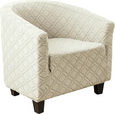 Produktbild von (Creme) U-Stretch-Badestuhlbezug, Jacquard-Clubstuhlbezug, Sesselbezug, rutschfester Fassstuhlbezug für Esszimmer, Wohnzimmer, Büro, Empfangsstuhl