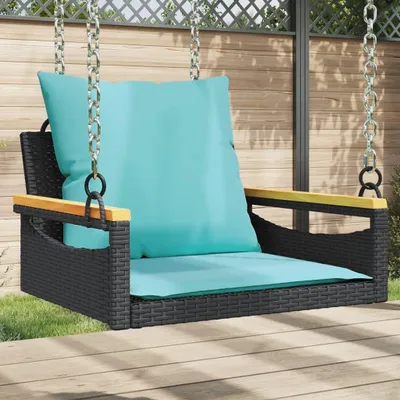 Produktbild von Hängesessel mit Kissen Schwarz 63x62x40 cm Poly Rattan - Gartenbänke DE717