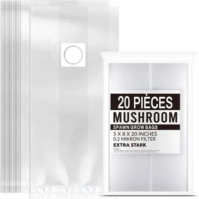 Zdjęcie produktu dla Worek do uprawy grzybni, 32 x 50 cm, PVC, worek do uprawy grzybni z filtrem 0,2 mikrona, odporny na rozdarcie, worek do uprawy ogrodniczej, namiot do uprawy, 20 sztuk, 50 cm