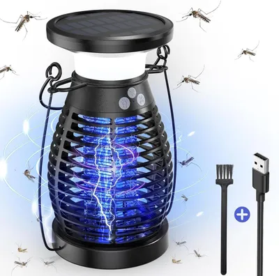 Image de Lampue solaire anti-insectes - Piège à moustiques et mouches - Pour l'extérieur - 4200V - Dimensions : 25 x 13 cm - Noir