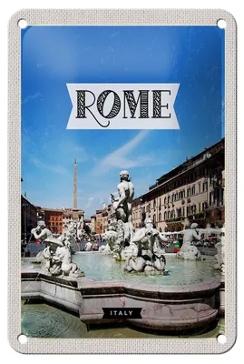 Produktbild von Blechschild Reise 12x18cm Rom Italien Brunnen Skulptur Urlaub Schild
