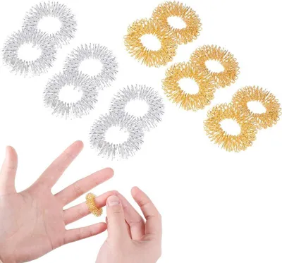 Produktbild von 12 Stück Akupressur Ringe – Anti-Stress Ringe für Stresslinderung und Massage, 6 Gold + 6 Silber