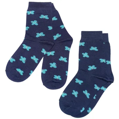 Produktbild von Kinder Socken 2-er Pack aus Baumwolle Kleine Schmetterlinge Jeans Blau Größe 27-30
