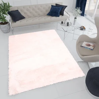 Image de Tapis Séjour Chambre Couleur unie Design moderne Shaggy Tapis à poils longs Rose Doux Oekotex 200 x 290 cm