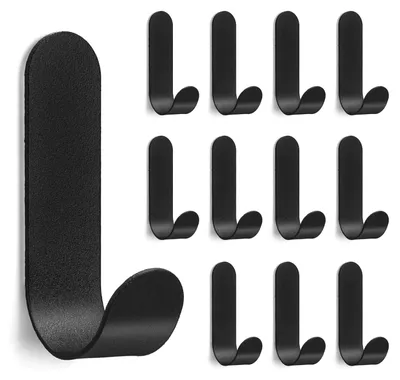 Produktbild von 12 selbstklebende Haken, Wandhaken aus Edelstahl, kein Bohren erforderlich, Handtuchhaken für Bad und Küche (schwarz, 12 Stück)
