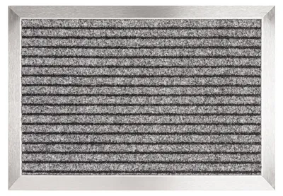 Produktbild von Rauhaar-Ripsmatte, Edelstahlrahmen, Matte aus Nadelvlies mit flexiblem Schaumstoffboden, hellgrau, 665 x 465 mm