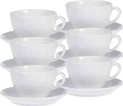 Produktbild von Esmeyer 6er Set Kaffee-Tassen 0,20 ltr. mit Untertassen aus weißem schweren Porzellan Form BISTRO, 433-255