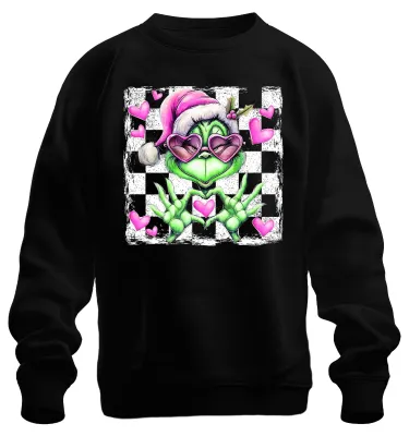 Produktbild von Grinch Herzbrille rosa Weihnachtshut Herzen Valentinstag Sweatshirt Pullover, Schwarz, XL