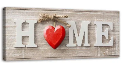 Image de Tableau en toile avec inscription « Hausbeschriftung » (inscription maison) et cœur rouge sur bois clair 150 x 50 cm Feeby rouge tableau mural prêt à accrocher