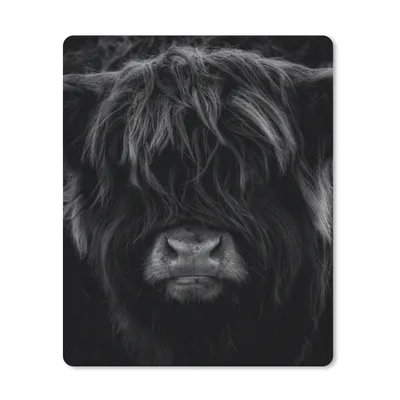 Produktbild von MuchoWow® Mauspad Mousepad Schottischer Highlander - Kuh - Porträt - Tiere - Schwarz - Weiß 19x23 cm - Mousepads - Maus Mat - Pad - Mausunterlage - Mauspads - Spielen