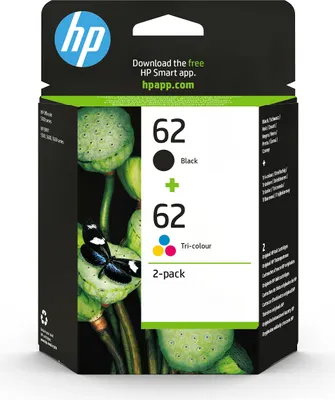 Immagine prodotto di HP 62, confezione da 2 cartucce d'inchiostro originali nero/tricolore, Nero, Ciano, Magenta, Giallo, Inchiostro a base di pigmenti, Inchiostro a base di coloranti, 2 pezzi, Confezione multipla